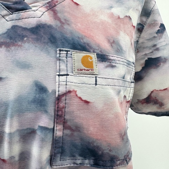 Carhartt Womens Multi-Color Cloud Print V-Neck Scrub Top size medium - Picture 3 of 8